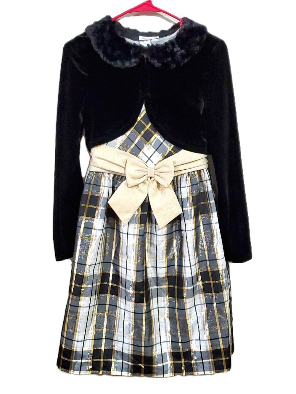 “Bonnie Jean” Black & Gold Two-Piece Holiday Dress Set – Size 16 Girls